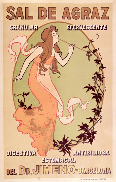 Publicité pharmaceutique pour Dr Jimeno Sal de Agraz, vers 1900 - Spanish School