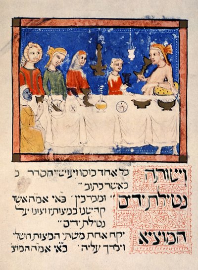 Reproduction du repas de la Pâque, de la Haggadah de Sarajevo - Spanish School