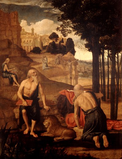 Scènes de la vie de Saint Jérôme; Saint François en extase avec Frère Léon - Spanish School