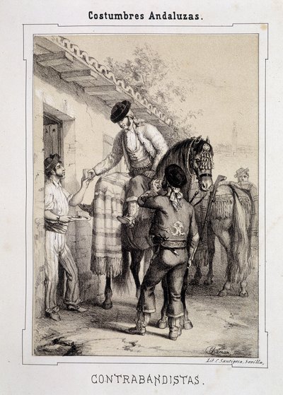 Contrebandiers, « Costumes andalous » par D Antonio Chaman - Spanish School