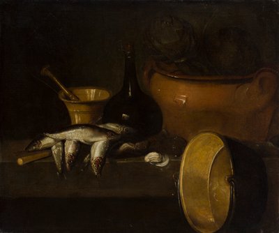 Nature morte avec poisson et artichauts - Spanish School