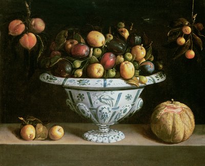 Nature morte de fruits dans un bol bleu et blanc, vers 1630 - Spanish School