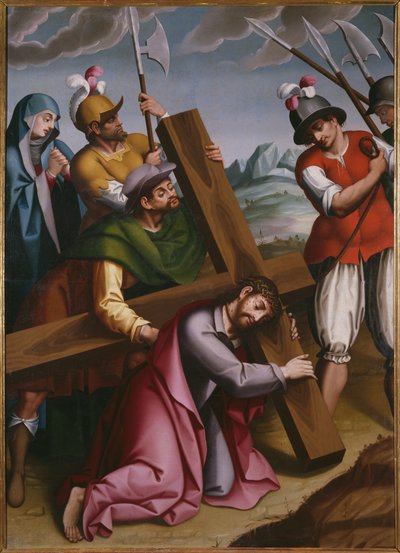Le Portement de Croix, Simon de Cyrène aide Jésus - Spanish School