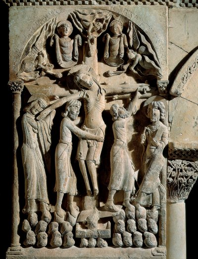 La Descente de Croix, Maître de Saint Dominique de Silos (12ème siècle). Relief sur pierre - Spanish School