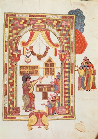 Le Temple de Jérusalem, de la Bible wisigothique-mozarabe de Saint Isidore, fol.50r., A.D. 960 (tempera sur vélin) - Spanish School