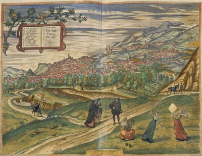 Vue de Grenade (gravure coloriée à la main) - Spanish School
