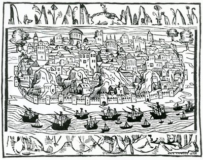 Vue de Lisbonne du Libro de Grandezas y cosas Memoralder de Espana par Pedro Medina, 1548 - Spanish School