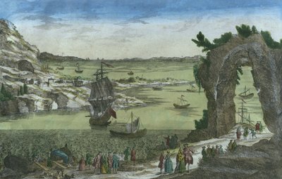 Vue du débarquement français pour établir la nouvelle colonie dans le port de Nouvelle-Cayenne, Guyane française, 1762 - Spanish School
