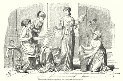 Femmes effectuant des tâches domestiques dans la Grèce antique - Spanish School
