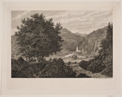 Paysage de montagne avec une église - Søren Henrik Petersen
