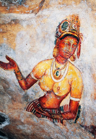 Jeunes filles de Sigiriya, fresque, site archéologique de Sigiriya (Liste du patrimoine mondial de l