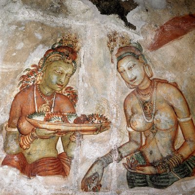 Vue de la servante (fresque du rocher du lion, Ve siècle) - Sri Lankan School