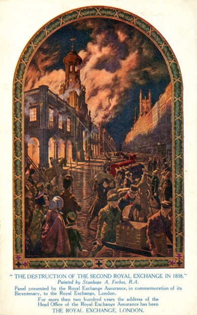 Destruction de la deuxième Bourse royale à Londres par le feu - Stanhope Alexander (after) Forbes