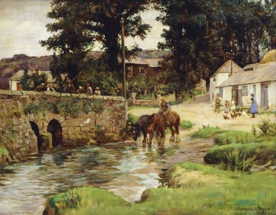 Abreuvant les chevaux dans le ruisseau du village - Stanhope Alexander Forbes