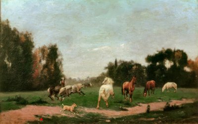 Chevaux gambadant dans la prairie - Stanislas Lepine