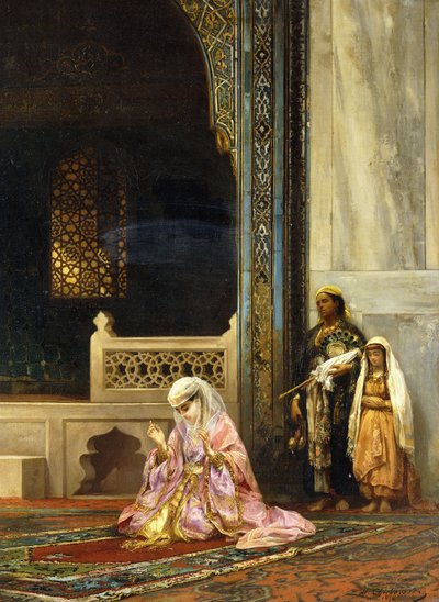 Une femme turque priant dans la Mosquée Verte, Bursa - Stanislaus von Chlebowski