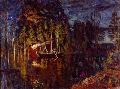 Pêche à la lance de nuit au printemps, 1916 - Stanislav Julianovic Zukovskij