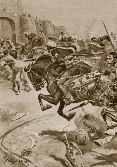 Les 11e Lanciers et le Cheval de Skinner chassant les Jats à Bharatpur, décembre 1828 - Stanley L. (after) Wood
