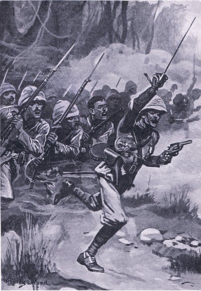 Charge britannique contre les Ashantis à Amoaful, 31 janvier 1874, illustration de British Battles on Land and Sea, 1915 - Stanley L. Wood