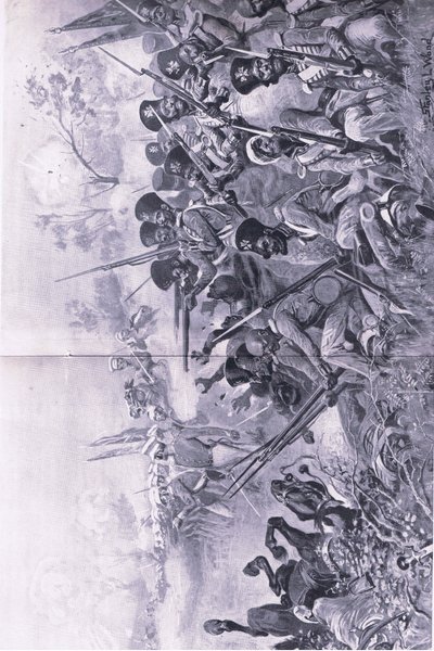 Chilianwala, 13 janvier 1849 : La brigade de Goddy faisant une résistance courageuse entourée par les Sikhs, illustration de British Battles on Land and Sea, 1915 - Stanley L. Wood