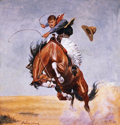 Cow-boy essayant de dompter un cheval - Stanley L. Wood