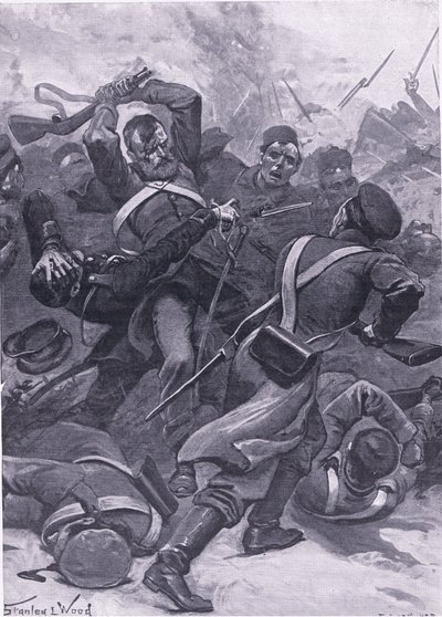 Inkerman : Le 55e régiment (2e Border) chargeant les Russes, illustration de British Battles on Land and Sea, 1915 - Stanley L. Wood