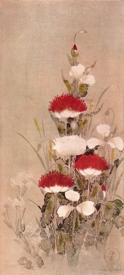 Coquelicots, blé et fleurs de natane, 17ème siècle - Sôtatsu