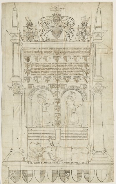 Église de Sandon - Tombe de Sampson Erdeswicke : dessin à la plume et à l