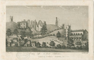 Château et église de Tutbury - Vue sud-est : gravure, nd [1762-1792] - Stebbing Shaw