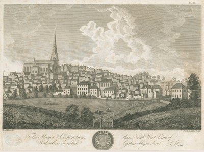 Walsall Town - Vue du nord-ouest : gravure, vers 1798 - Stebbing Shaw