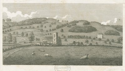 Wolseley - Église de Colwich et Maison Oakedge: gravure - Stebbing Shaw