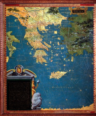 Carte de la Grèce réalisée par Stefano Bonsignori (? -1589) cosmographe et peintre italien. Vers 1581. Florence, Palazzo Vecchio, Sala del Mappamondo - Stefano Buonsignori