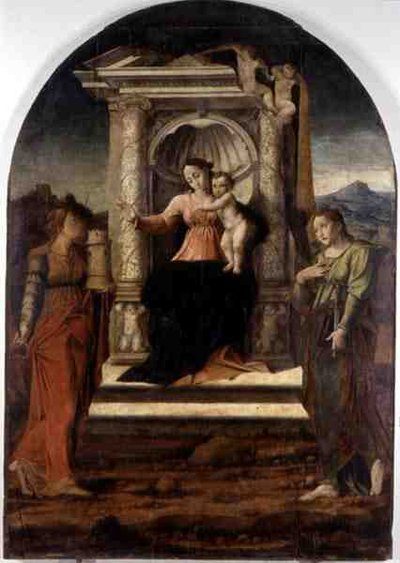 Madonna en trône avec Sainte Barbara et Sainte Lucie - Stefano Giordano