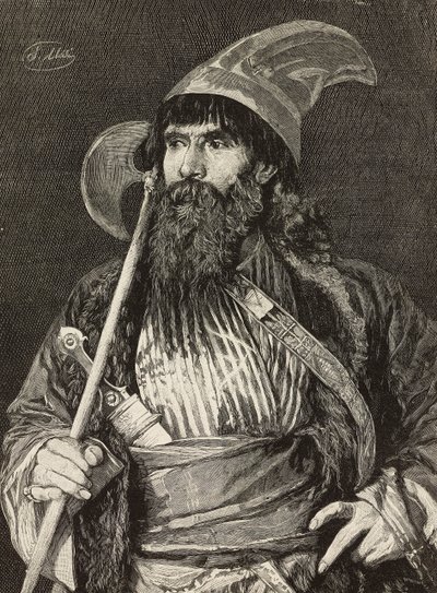 Cheikh en grande tenue, gravure par F Gamberoni d