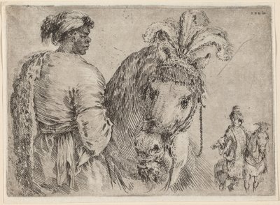 Un homme noir nourrissant un cheval, probablement 1662 - Stefano della Bella