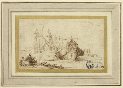 Galère toscane et autres navires près du rivage - Stefano della Bella