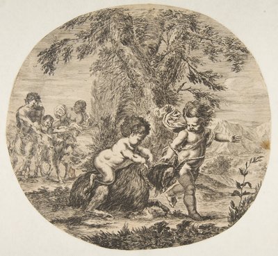 Un enfant et un enfant satyre jouant avec une chèvre, vers 1657 - Stefano della Bella