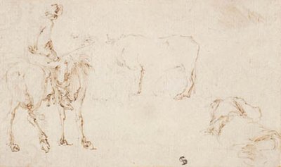 Un cavalier, une vache et un homme endormi - Stefano della Bella