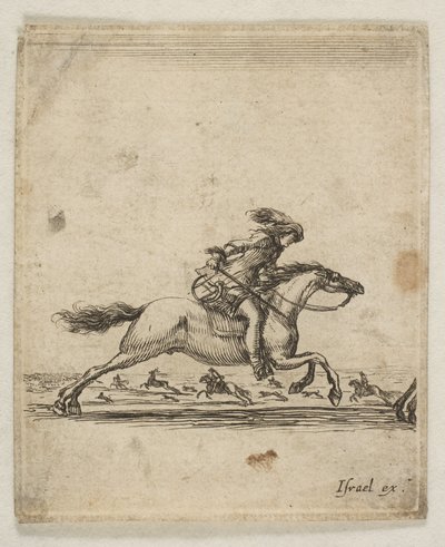 Un cavalier avec une épée à la main galopant vers la droite, d
