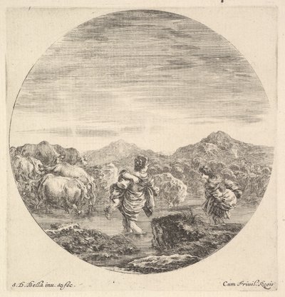 Une femme portant un enfant au centre, vue de dos, une autre femme à droite, faisant face, vers 1643-48 - Stefano della Bella