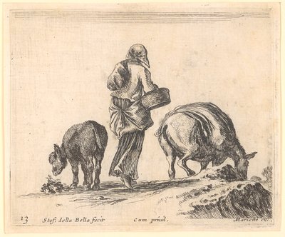 Paysanne avec deux ânes - Stefano della Bella