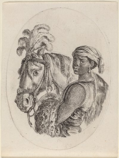 Palefrenier noir avec un cheval arabe - Stefano della Bella