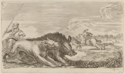 Sanglier chassé par un chien - Stefano della Bella
