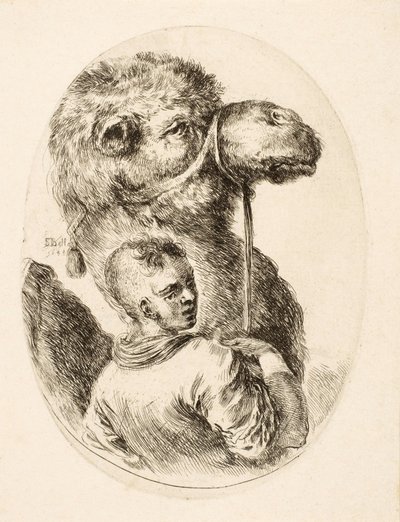 Garçon tenant un chameau par la bride, de Plusieurs Têtes Coiffées à la Persienne, pub. c. 1650 - Stefano della Bella