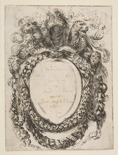 Cartouche couronné par un casque et des léopards, 1647 - Stefano della Bella