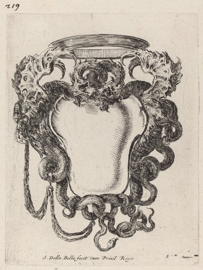 Cartouche flanqué de dragons - Stefano della Bella