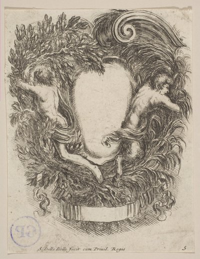 Cartouche encadré par Apollon et Pan, 1647 - Stefano della Bella