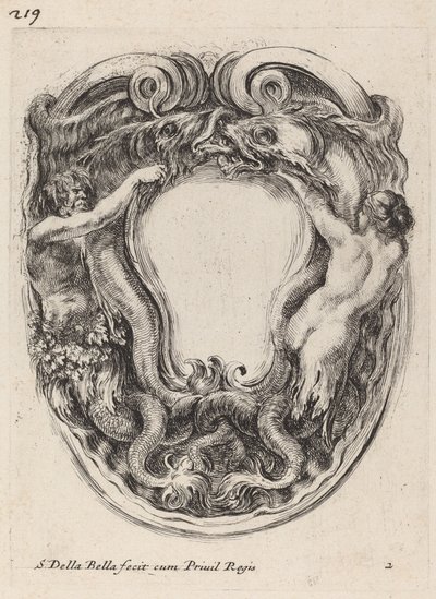 Cartouche soutenu par Triton et Sirène - Stefano della Bella