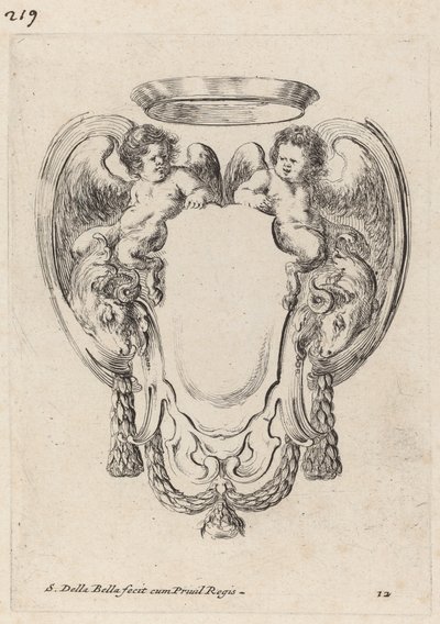 Cartouche avec des béliers et des satyres enfants - Stefano della Bella