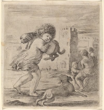 Enfant portant un chiot - Stefano della Bella